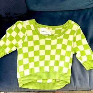 ENTRO green and white checkered summer sweater